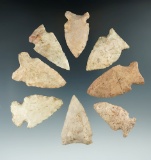 Set of 8 assorted arrowheads found in Missouri, largest is 2