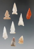 Set of eight attractive Bird points found in the southwestern U. S. Largest is 7/8