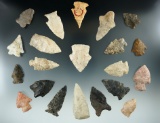 Group of 21 assorted Midwestern arrowheads, largest is 2 1/16