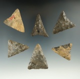 Excellent set of six Triangle points found in New York, largest is 1 13/16