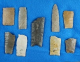 Set of eight Paleo Bases and one Paleo upper section found in the Kansas area.