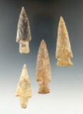 Set of four well styled Texas arrowheads, largest is 2 7/8