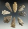 Group of Eight assorted Midwestern arrowheads, largest is 2 1/4