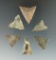 Set of six triangle points found in Granville Co., North Carolina, largest is 1