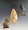 3 nicely flaked Archaic Sidenotch points found in Ohio, largest is 2 1/2