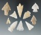 Group of 10 assorted arrowheads  found in Texas, largest is 1 3/8