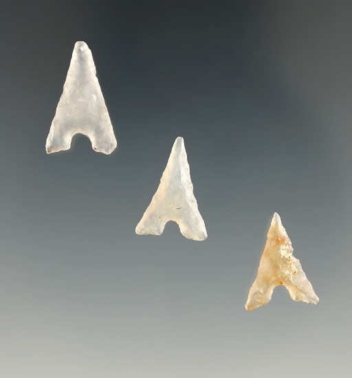 Set of three Garza points made from nicely translucent agate found in Texas, largest is 3/4".