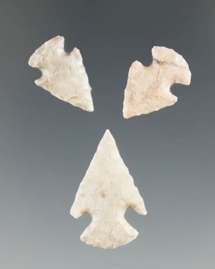 Set of three Keota points found in Arkansas. largest is 1".