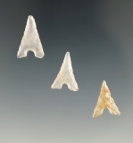 Set of three Garza points made from nicely translucent agate found in Texas, largest is 3/4