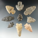 Group of nine assorted Ohio points, largest is 2 7/16