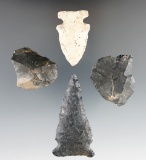 Four Ohio Flint artifacts including a Sidenotch, two flake Knives and a 2 13/16