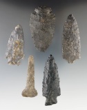 Set of three Archaic Knives and a Flint Drill, largest is a 2 3/4