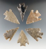 Group of six Marshall points found in Texas made from various materials, all in nice condition.