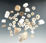Group of assorted shell beads and ornaments found at the Cash Bend site, Searcy Co., Arkansas