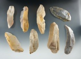 Group of eight Flint Ridge Flint flake Knives found in Licking Co., Ohio.