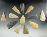 Set of 12 Triangle and leaf Points and Knives, largest is 2 3/8