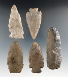 Set of five Flint Knives found in New York, largest is 3 1/2