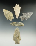 Set of five Stanley points found at the Doerschur Site in Montgomery Co., North Carolina.