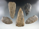 Set of five large Flint Blades found in New York. This is a very nice set. Largest is 5 1/16