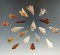 group of 18 assorted Columbia River arrowheads, largest is 1