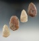 Set of four very nice sugar quartz blades found near Hixton, Wisconsin. Largest is 2 7/16