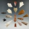 Nice group of 15 assorted arrowheads from various locations, largest is 1 3/4