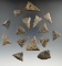 Group of 15 triangular points found in Allegheny Co., New York. Ex. Howdy Lang. Largest is 1 1/4