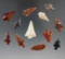 Set of 12 Columbia River arrowheads, largest is 1 3/16