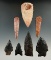 Group of seven Flint artifacts.One blade which has some modern retouch to base. Largest is 2 9/16