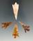 Four assorted Columbia River arrowheads, largest is 1 7/16