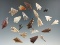 21 assorted Columbia River arrowheads, largest is 1 1/4