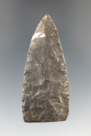 2 3/16" Woodland Triangle made from Coshocton Flint, found in Ohio. Comes with a Bennett COA.