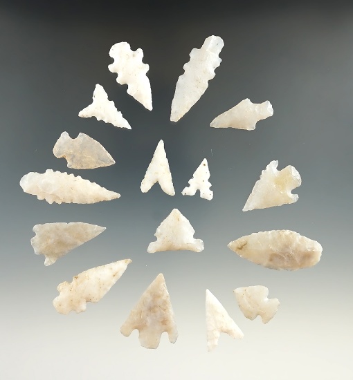 Group of 16 nicely styled arrowheads found in New Mexico, a couple have some modern retouch.