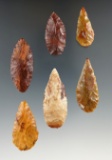 Set of six well flaked leaf points found in the Western U. S., Largest is 1 7/8