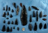 Excellent group of assorted points made from obsidian found on the Sycan Flat, Klamath Co.,  Oregon.