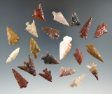 Group of 20 assorted Columbia River arrowheads, largest is 1 3/16