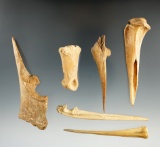 Group of six Bone Awls found along the Ohio River by Tim Selb in 1970-1980's.