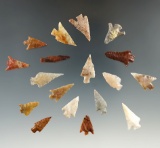 group of 18 assorted Columbia River arrowheads, largest is 1