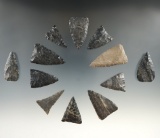 Set of 12 Midwestern triangle points, largest is 1 11/16