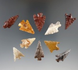 Group of 10 assorted Columbia River arrowheads Found near Goldendale, Klickitat County Washington..