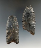 Pair of restorable Coshocton Flint fluted Paleo Clovis points found in Ohio, largest is 2 13/16