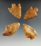 Set of four heavily patinated Florida points, largest is 2 1/2