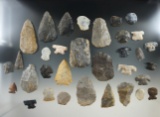 Group of 33 Wayne Co., Ohio Flint artifacts including Flint pieces, points, blades and scrapers.