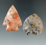 Pair of Archaic cornernotch points, one made of Pipe Creek chert from Huron Co., Ohio. Derby, Ohio.