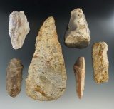 Group of six Flint tools found in Illinois, largest is 6 1/8