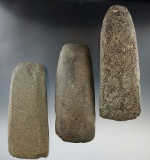 Set of three Celts and adzes found in New York, largest is 5 5/8