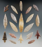 Group of  19 African Neolithic Flint arrowheads found in the N. Sahara desert region. Largest is 2 9