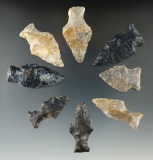 Eight miniature Ashtabula points made from Upper Mercer Flint, found in Ashland Co., Ohio.