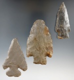 Set of three Flint knives found in Kentucky and Illinois, largest is 3 1/8