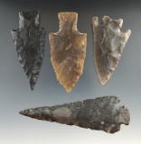 Set of four assorted Texas arrowheads, largest is 3 13/16